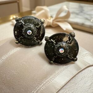 Vintage Bronze Color Sparkle Glitter Rhinestone Round Stud Earrings Cocktail